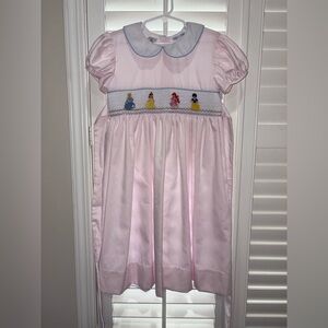 Pink Smocked Dress with Princess Embroidery